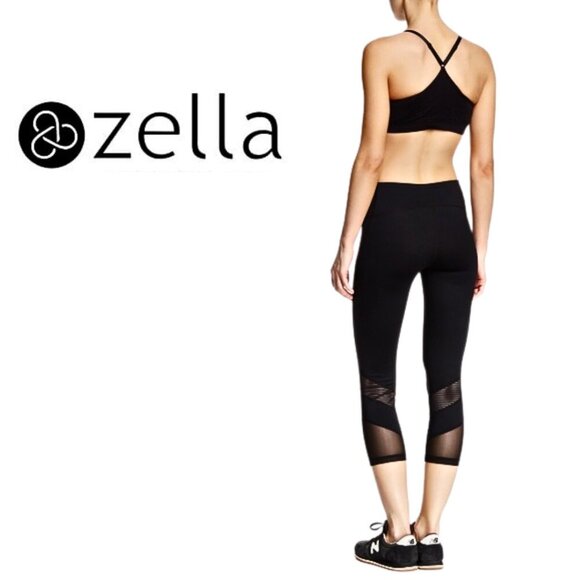 Zella, Capri Crop Mesh Panel Athletic Leggings, Black - Picture 1 of 5